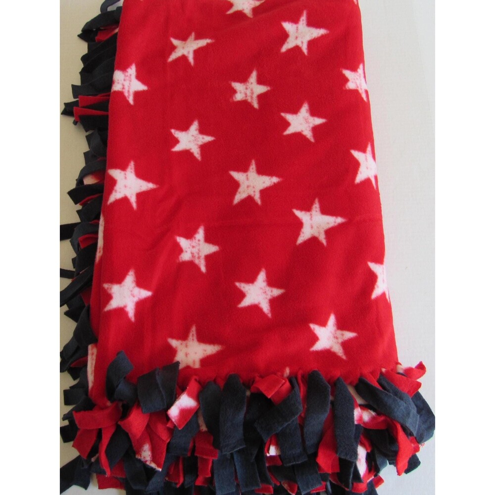 American Patriotic Home Red White and Blue Soft Fleece Handmade Tie Blanket NWOT - Picture 3 of 4